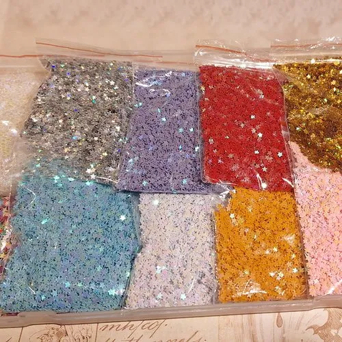 1 lot de 10 sachets d'étoiles irisées multicolore blanc rose turquoise rouge or argent orange mauve