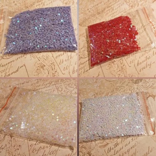 1 lot de 10 sachets d'étoiles irisées multicolore blanc rose turquoise rouge or argent orange mauve