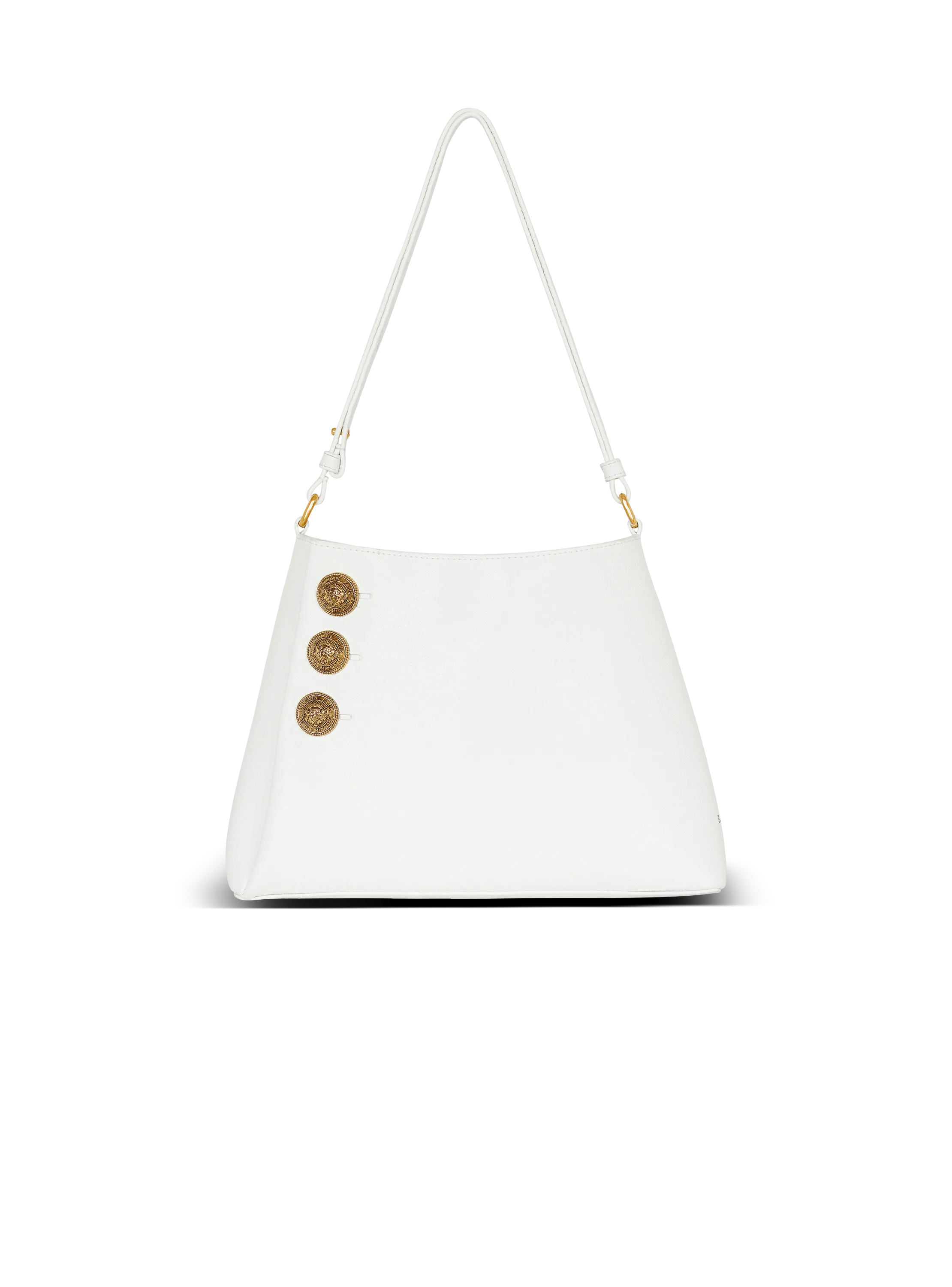 BALMAIN  Sac à main emblème shoulder en cuir de veau grainé - Blanc