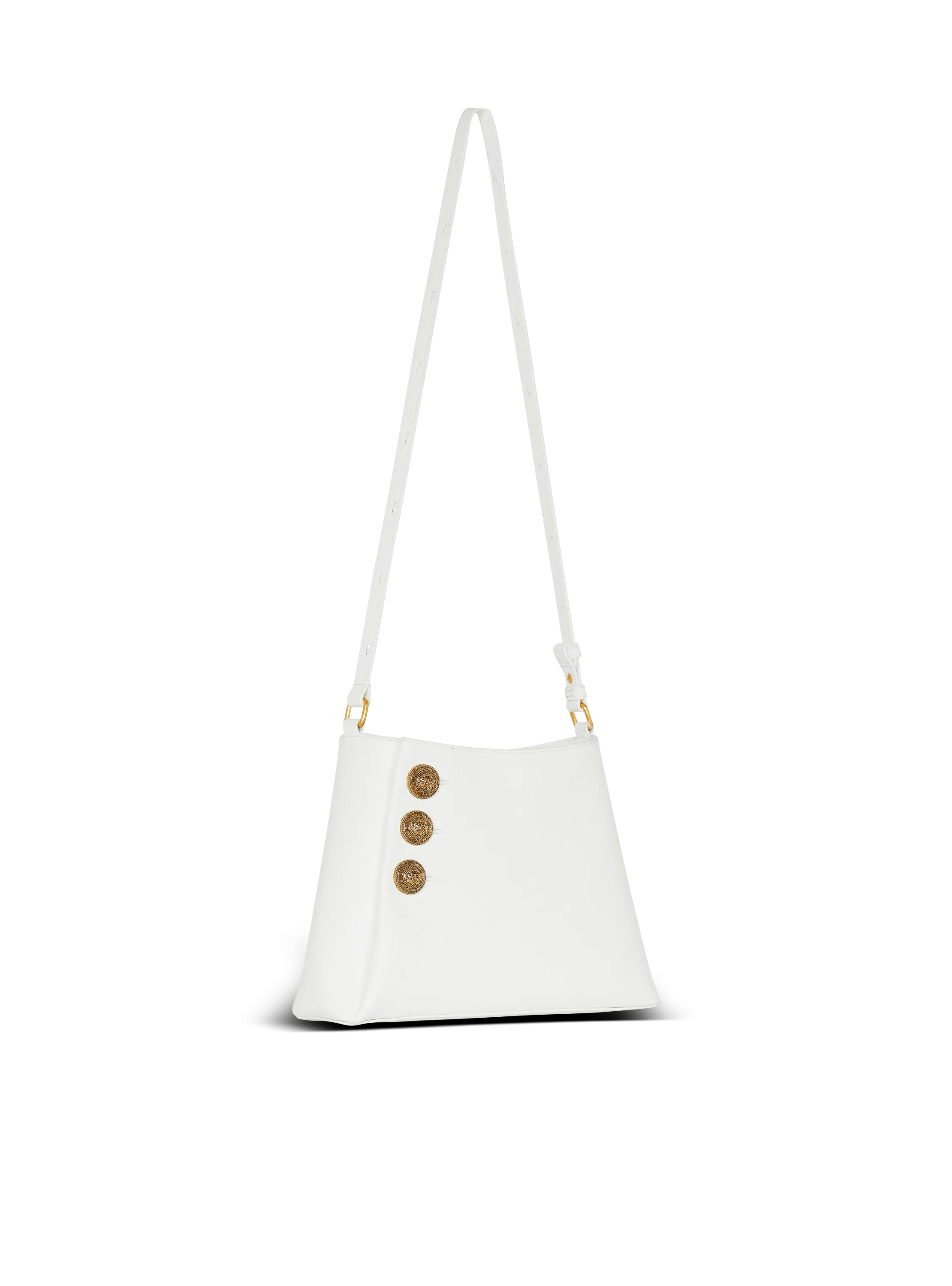 BALMAIN  Sac à main emblème shoulder en cuir de veau grainé - Blanc