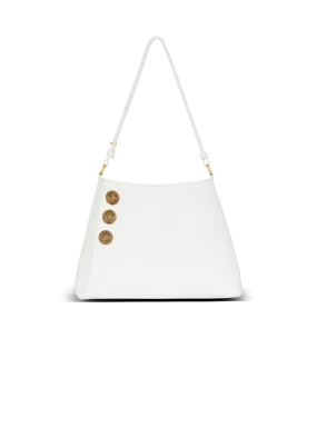 BALMAIN  Sac à main emblème shoulder en cuir de veau grainé - Blanc