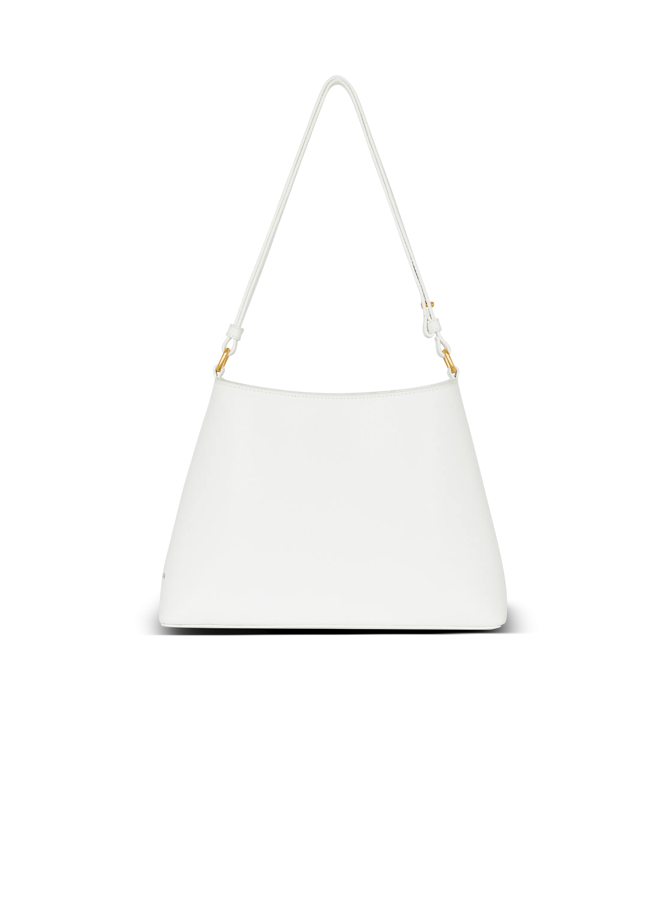 BALMAIN  Sac à main emblème shoulder en cuir de veau grainé - Blanc