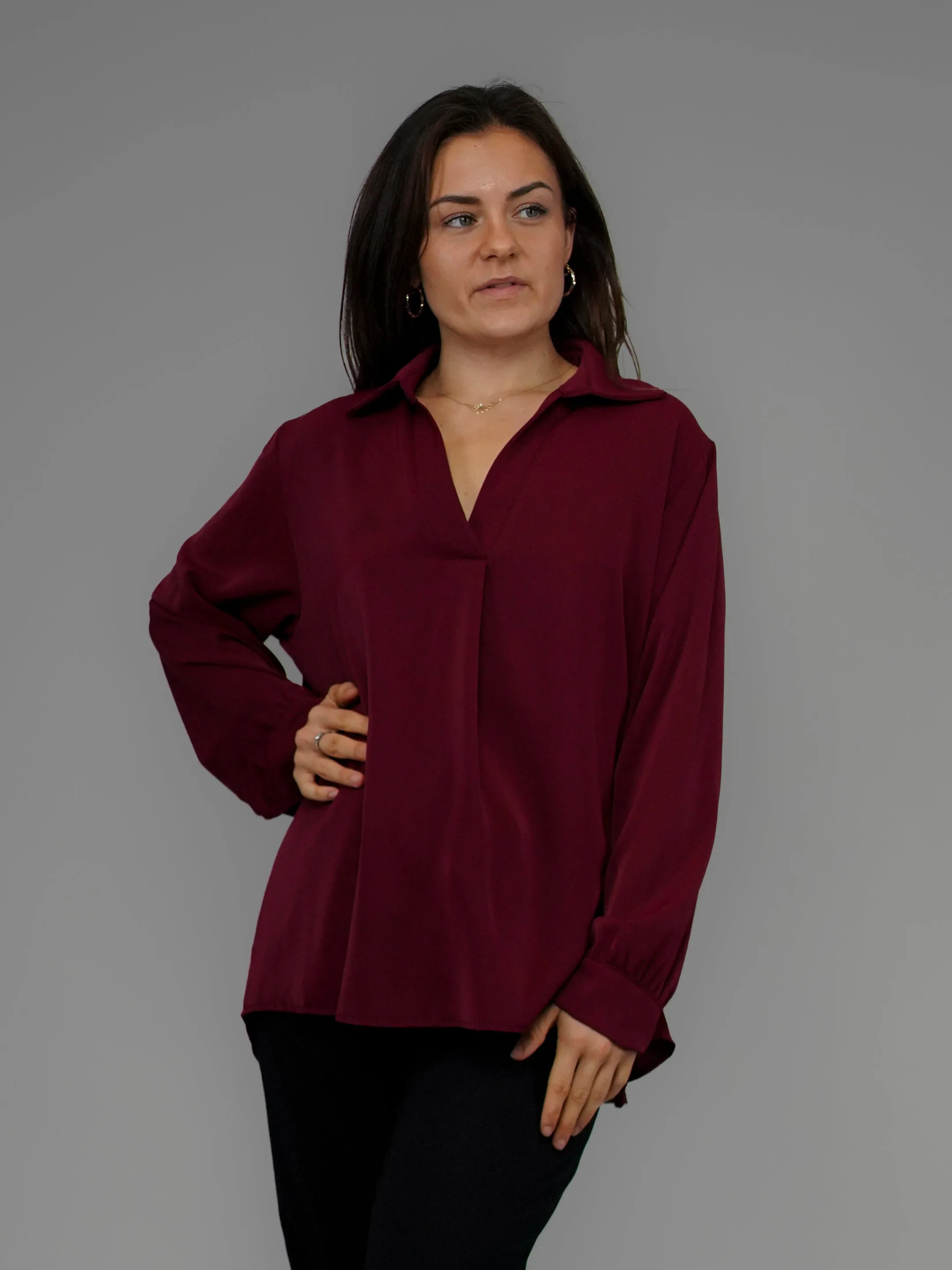 Blouse grenat col chemise - 1196