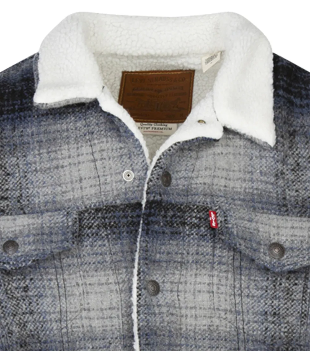 Blouson coupe droite Levi's® gris à carreaux et à revers moumoute