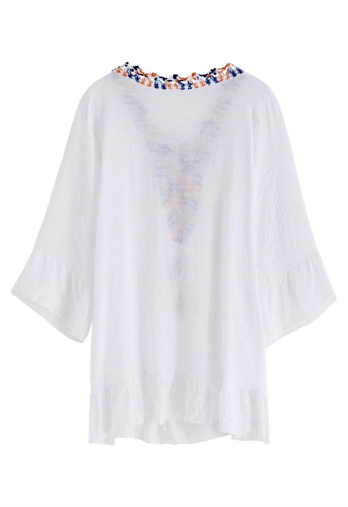 Boho Contrast Crochet Cover Up en Blanc