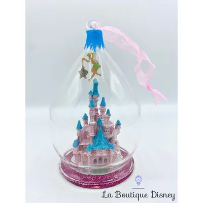 Boule Noël Château Fée Clochette Disneyland Paris Disney bleu rose ornement suspension verre