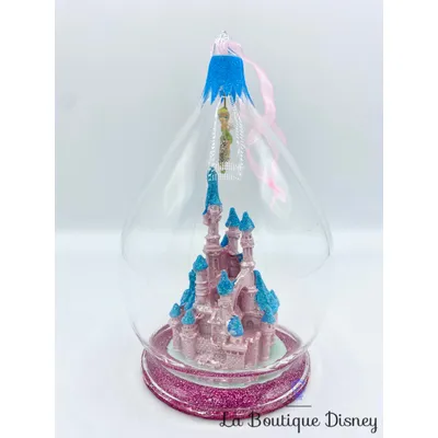 Boule Noël Château Fée Clochette Disneyland Paris Disney bleu rose ornement suspension verre