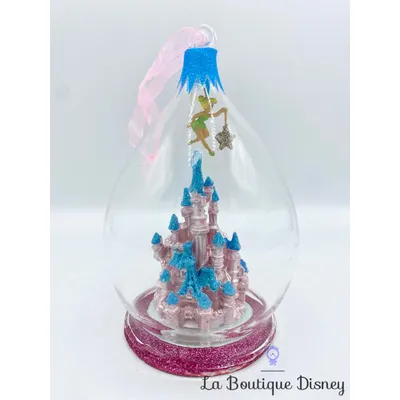 Boule Noël Château Fée Clochette Disneyland Paris Disney bleu rose ornement suspension verre