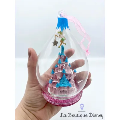 Boule Noël Château Fée Clochette Disneyland Paris Disney bleu rose ornement suspension verre