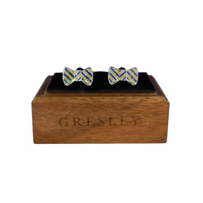 Boutons de manchettes noeud papillon jaune et bleu - GRESLEY