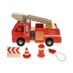 Camion de pompiers en bois rouge Mercredi et Patati - Le petit Souk