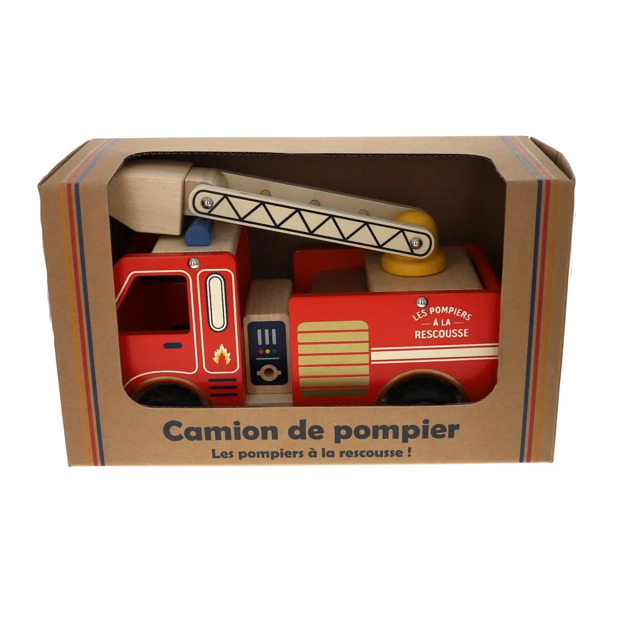 Camion de pompiers en bois rouge Mercredi et Patati - Le petit Souk