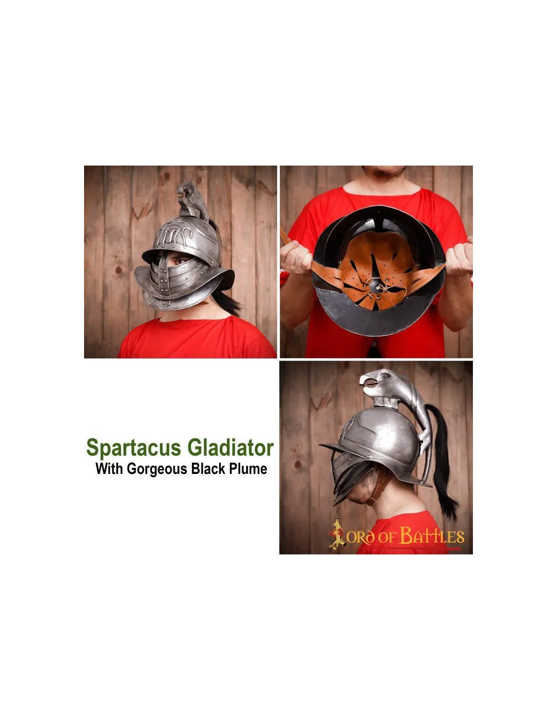 Casque de gladiateur Spartacus avec panache noir ⚔️ Boutique Épées