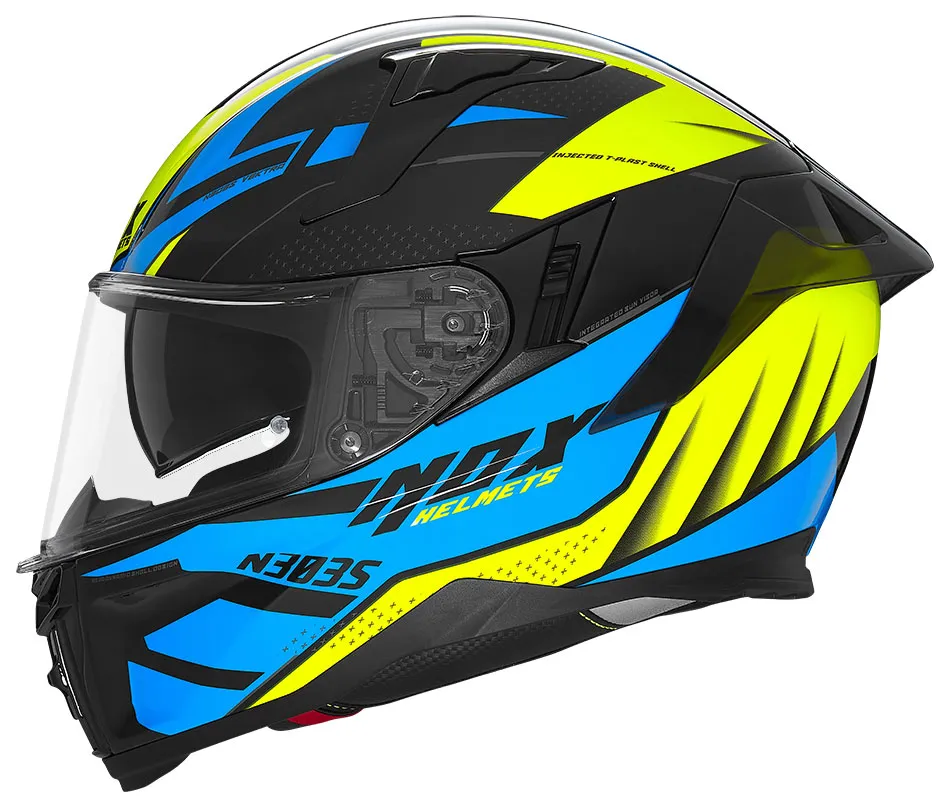 Casque Nox N303-S Vektra noir jaune bleu, intégral ECE 22 06