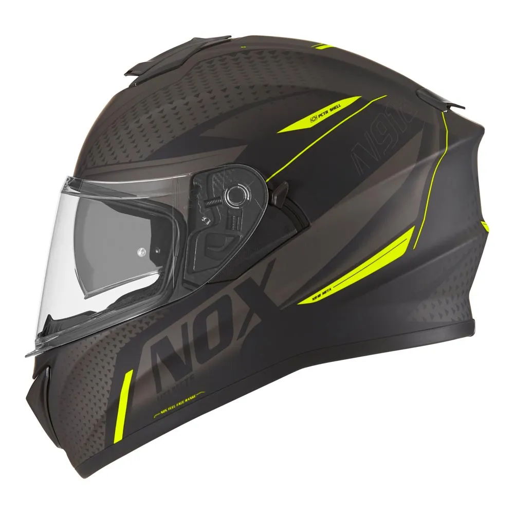 Casque Nox N918 Meta noir mat jaune, casque moto intégral