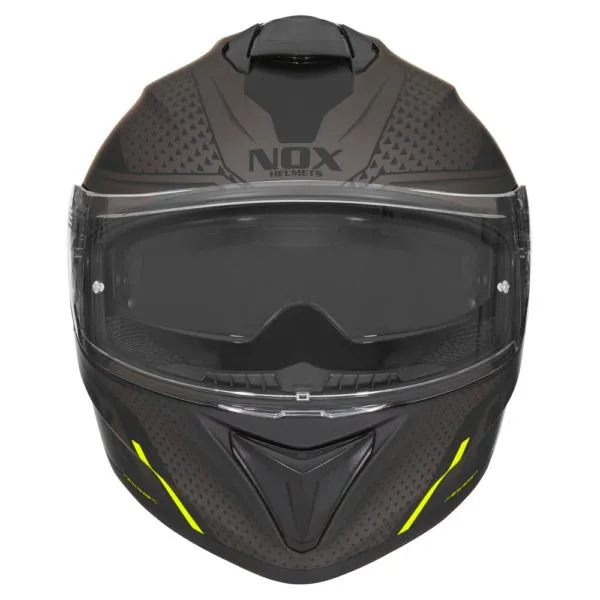 Casque Nox N918 Meta noir mat jaune, casque moto intégral