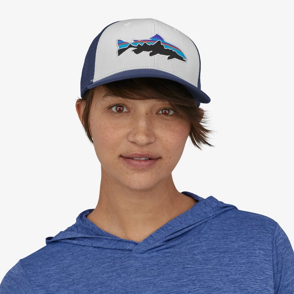 Casquette Patagonia Unisexe Fitz Roy Trout Trucker Blanche New Navy