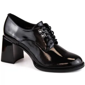 Chaussures femme en cuir verni à talon haut décoratif, noir Vinceza 63510 le noir