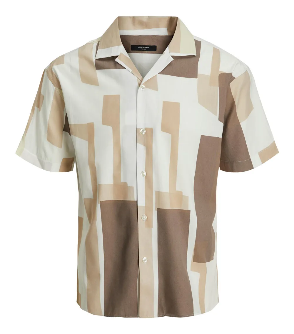 Chemise avec manches courtes et col cubain Jack & Jones beige