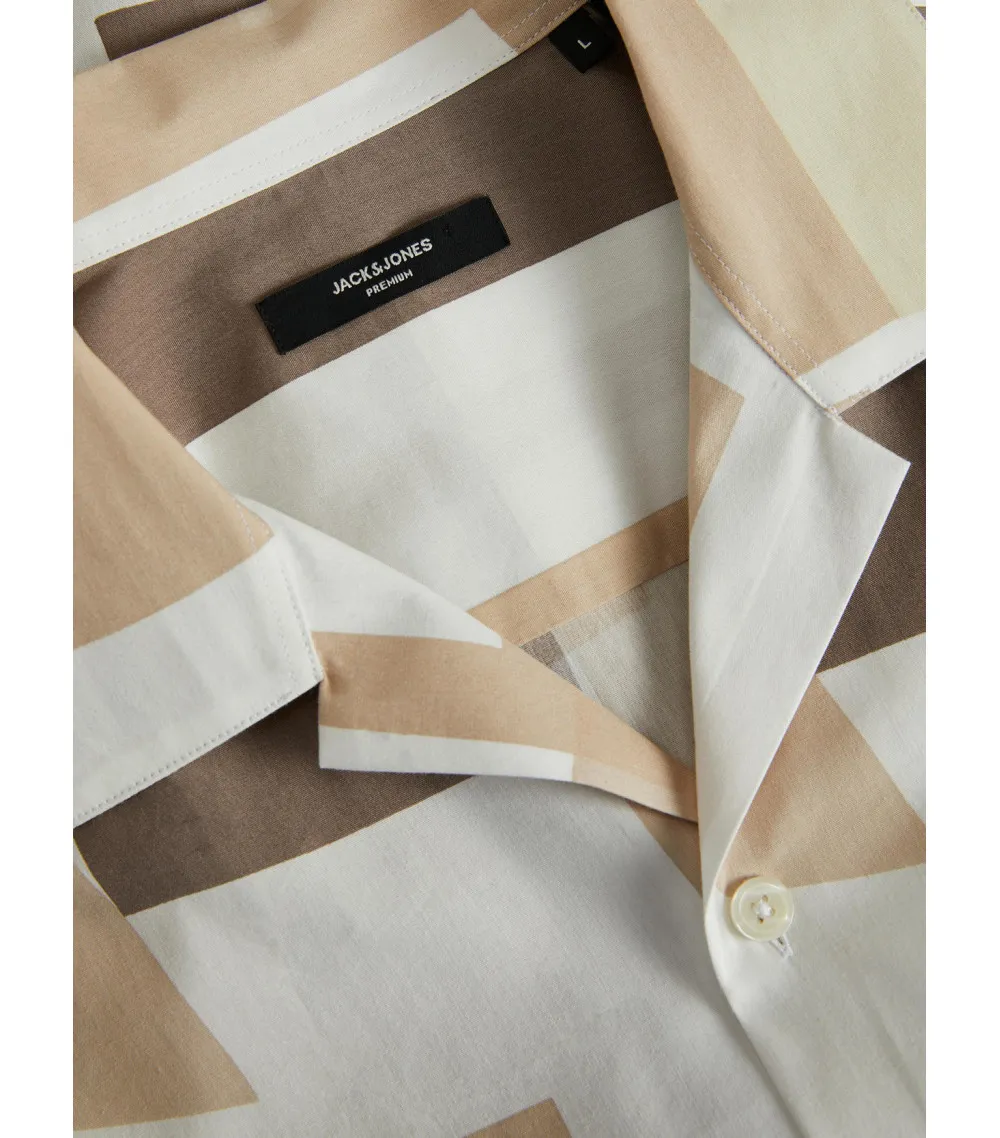 Chemise avec manches courtes et col cubain Jack & Jones beige