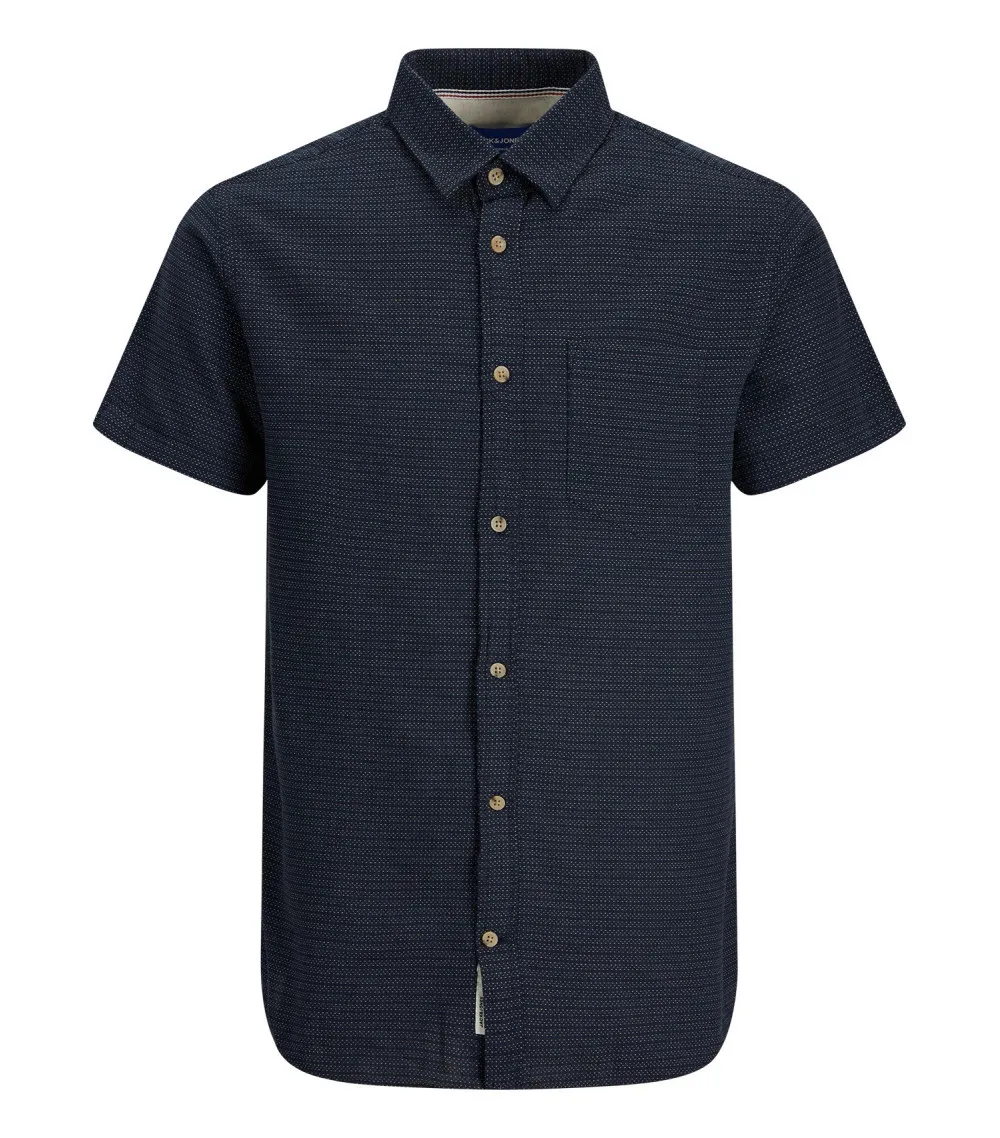 Chemise avec manches courtes et col français Jack & Jones coton marine à pois