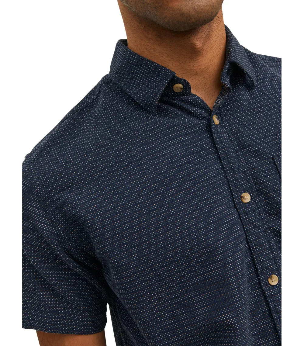 Chemise avec manches courtes et col français Jack & Jones coton marine à pois