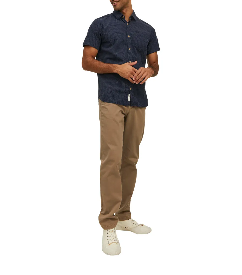 Chemise avec manches courtes et col français Jack & Jones coton marine à pois