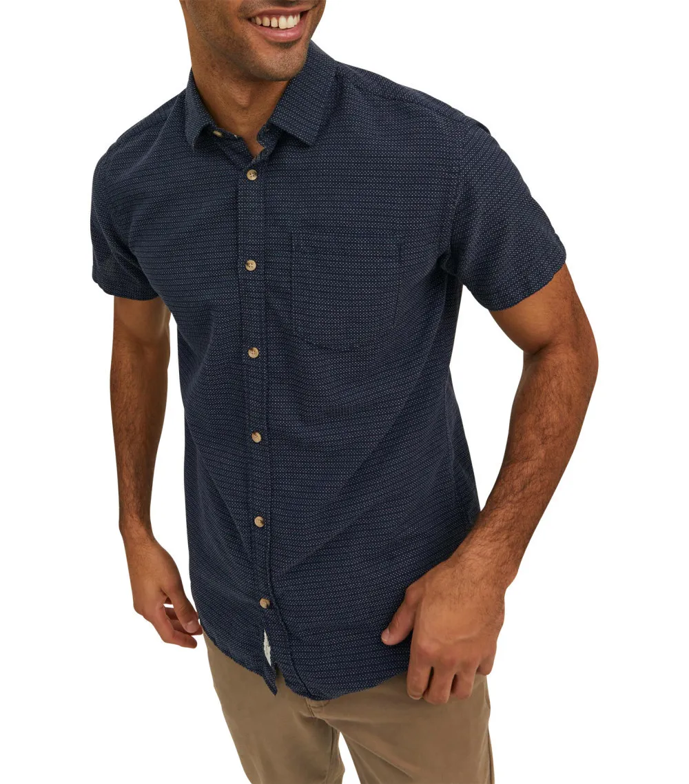 Chemise avec manches courtes et col français Jack & Jones coton marine à pois