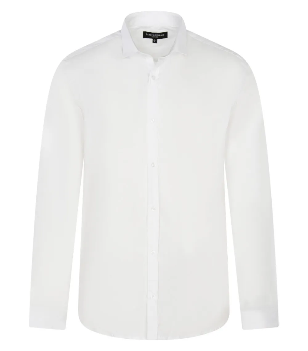 Chemise avec manches longues et col italien Bande Originale coton mélangé blanc