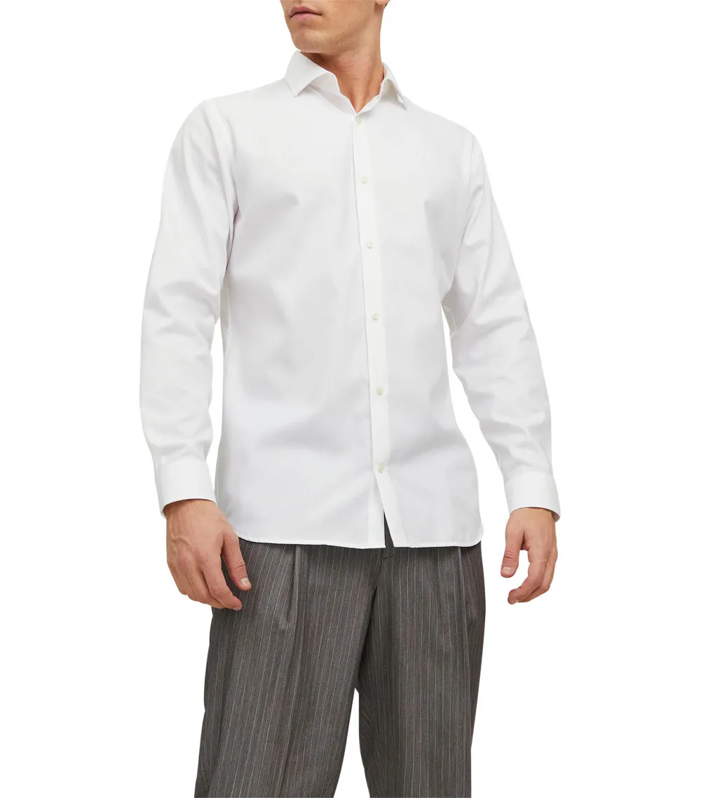 Chemise avec un col italien et une coupe slim Jack & Jones Premium en coton blanc