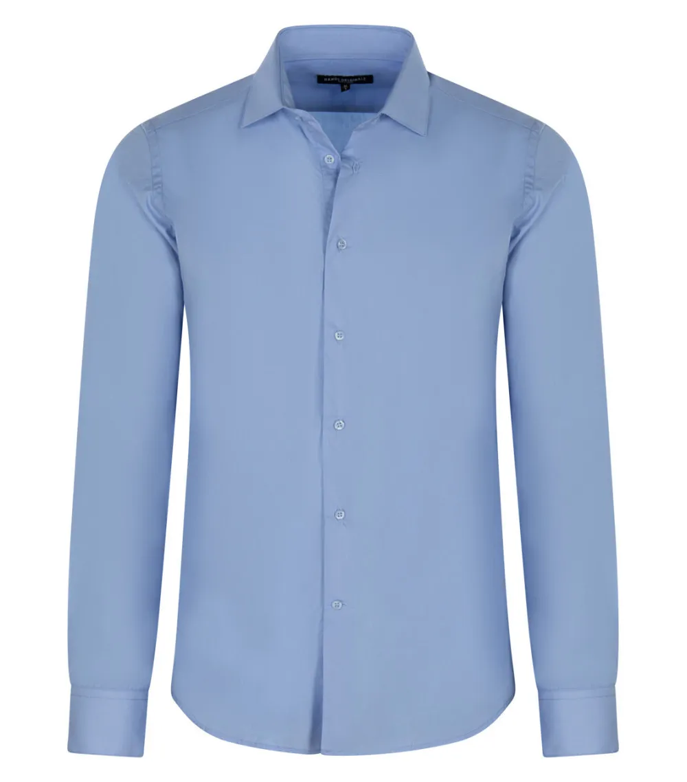 Chemise Bande Originale avec manches longues et col italien bleu ciel