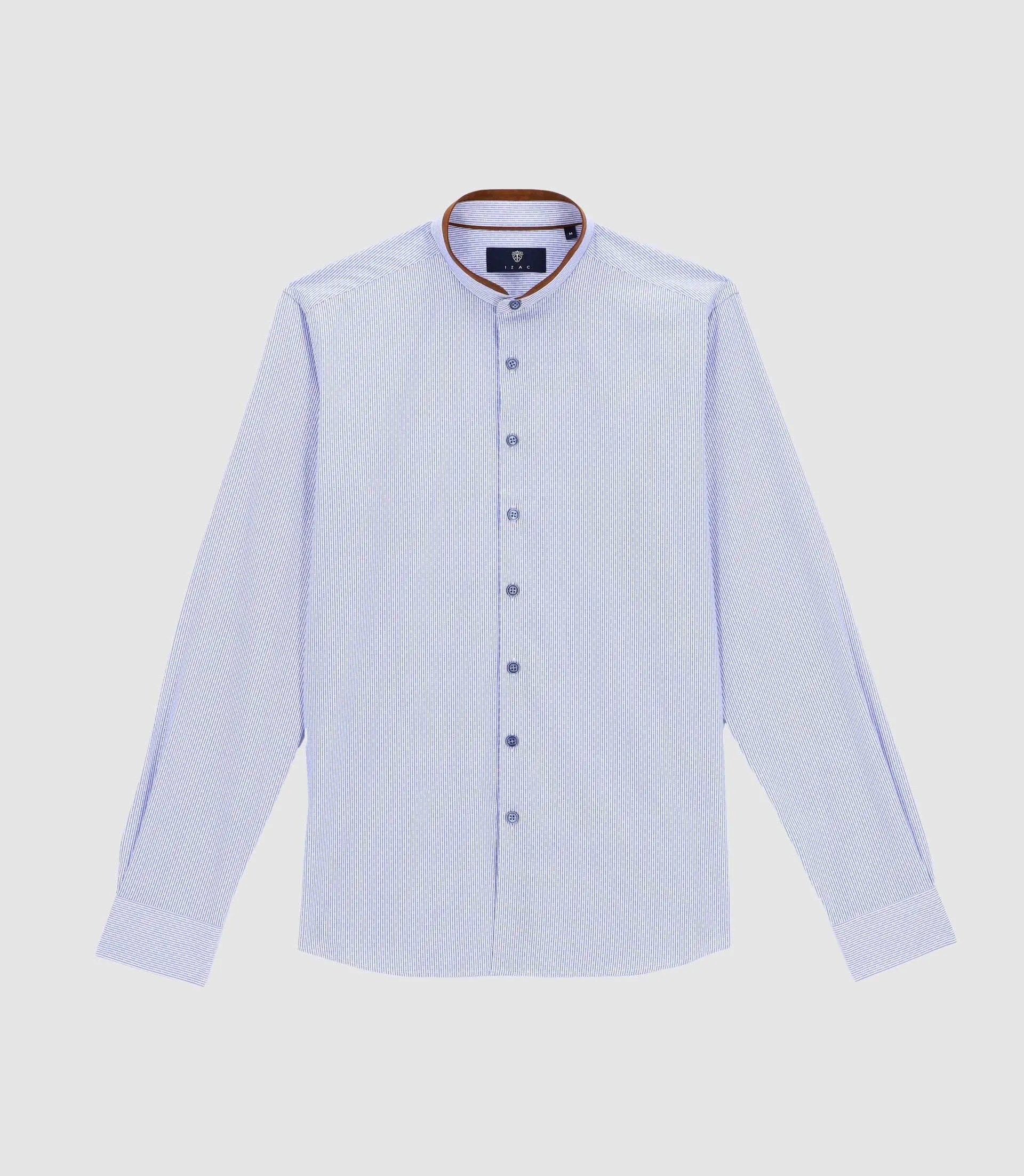 Chemise col mao à coudière bleu et blanc JOHAN