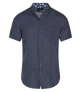 Chemise droite Teddy Smith avec manches courtes et col français  bleue imprimé losange