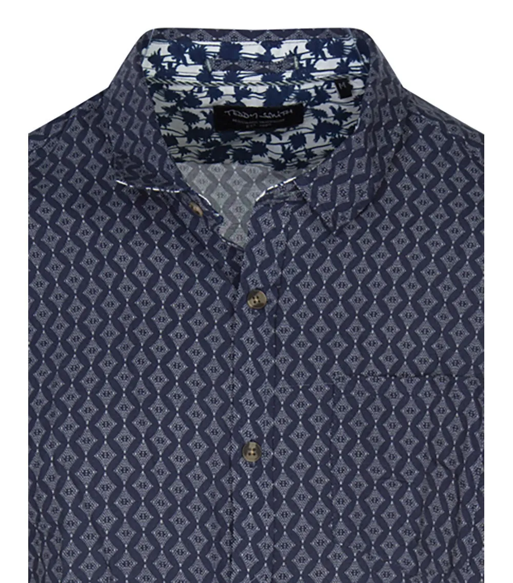 Chemise droite Teddy Smith avec manches courtes et col français  bleue imprimé losange