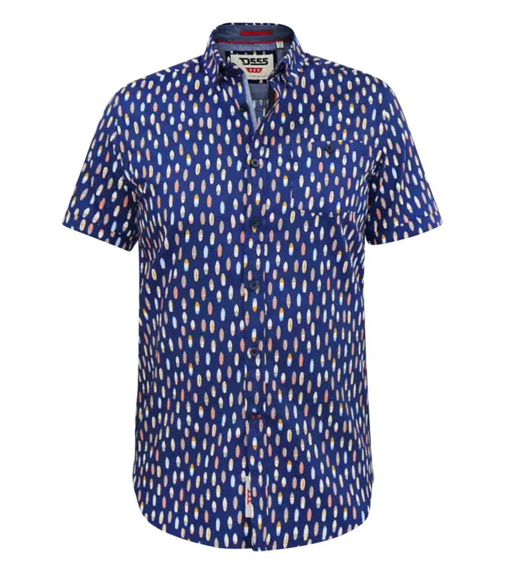 Chemise Duke en coton avec manches courtes et col américain bleu marine