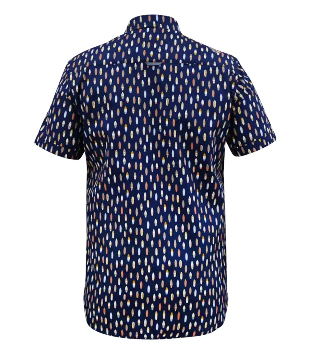 Chemise Duke en coton avec manches courtes et col américain bleu marine