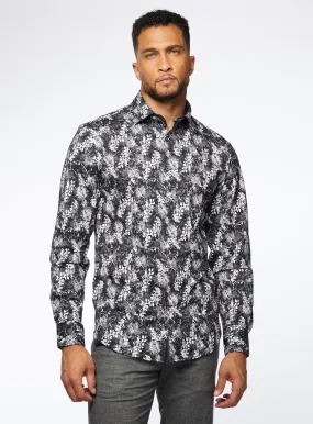 Chemise extensible noire à fleurs