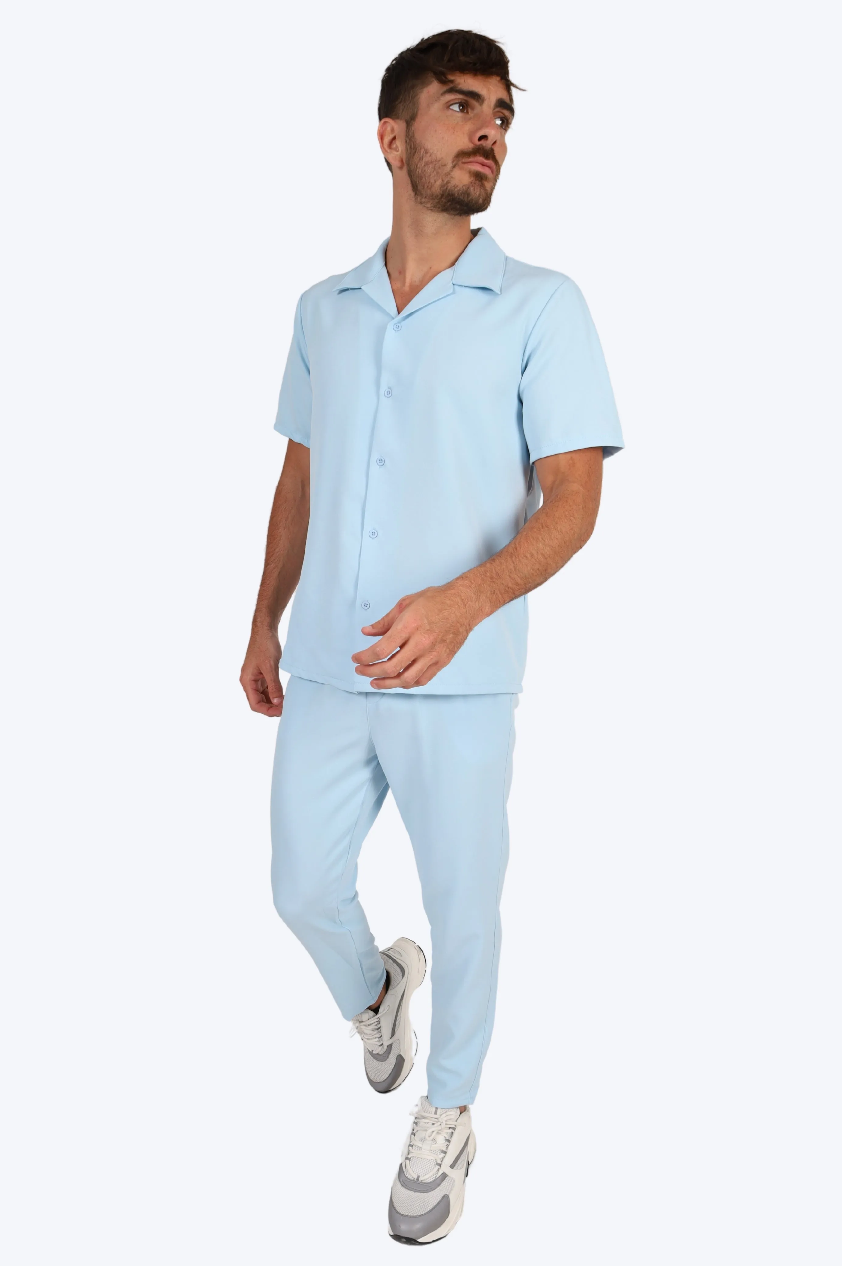 CHEMISE MANCHE COURTE ET PANTALON ASSORTI - BLEU CIEL