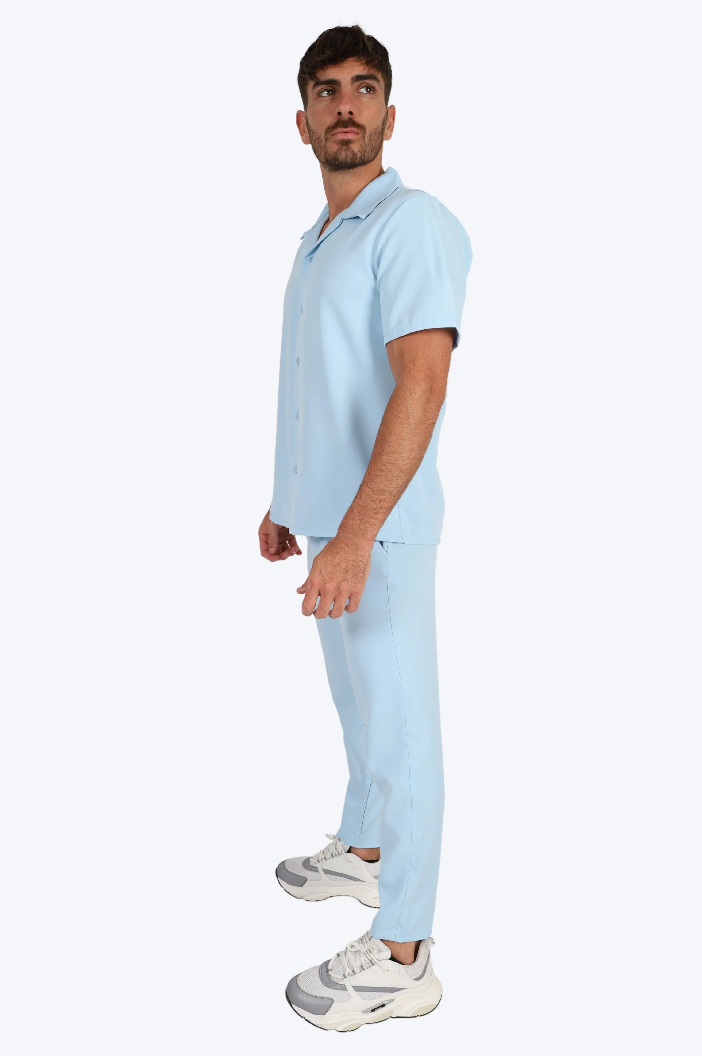 CHEMISE MANCHE COURTE ET PANTALON ASSORTI - BLEU CIEL