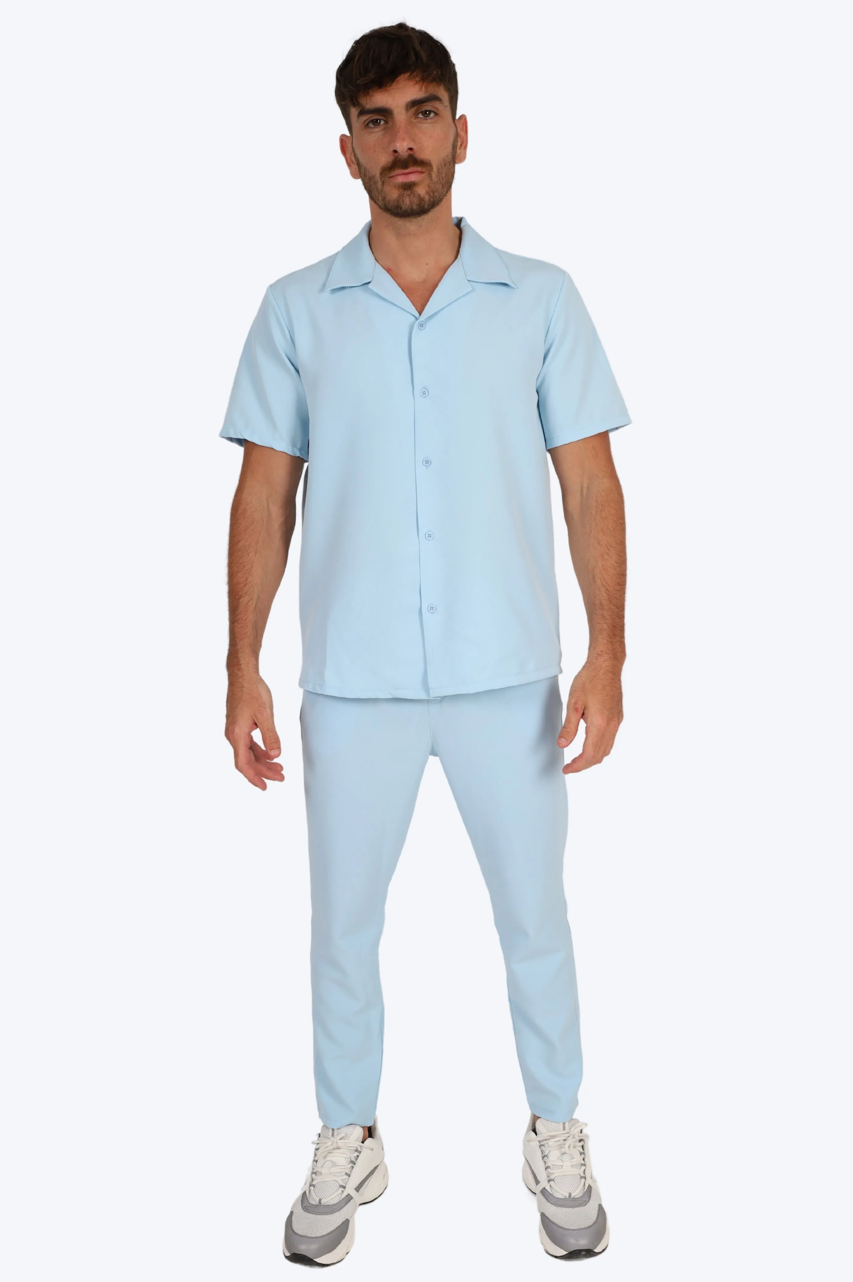 CHEMISE MANCHE COURTE ET PANTALON ASSORTI - BLEU CIEL