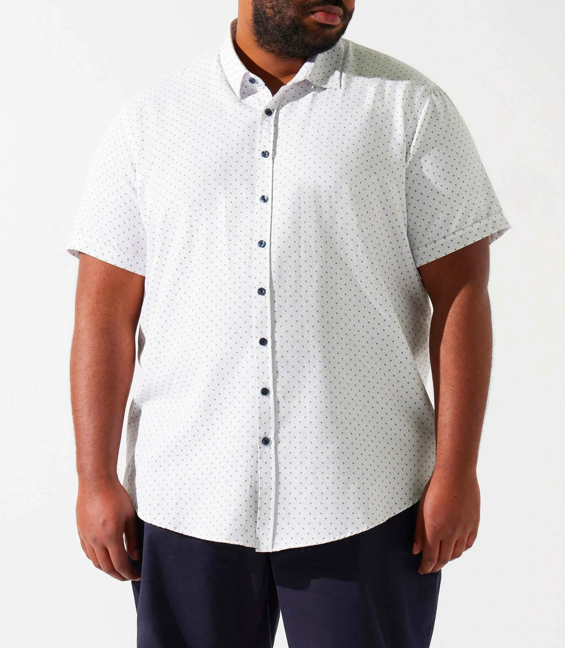 Chemise manches courtes à imprimé blanche et marine KEDDYBT