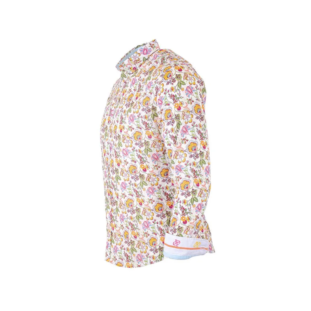 Chemise ml blanche imprimé fleuri multicolore