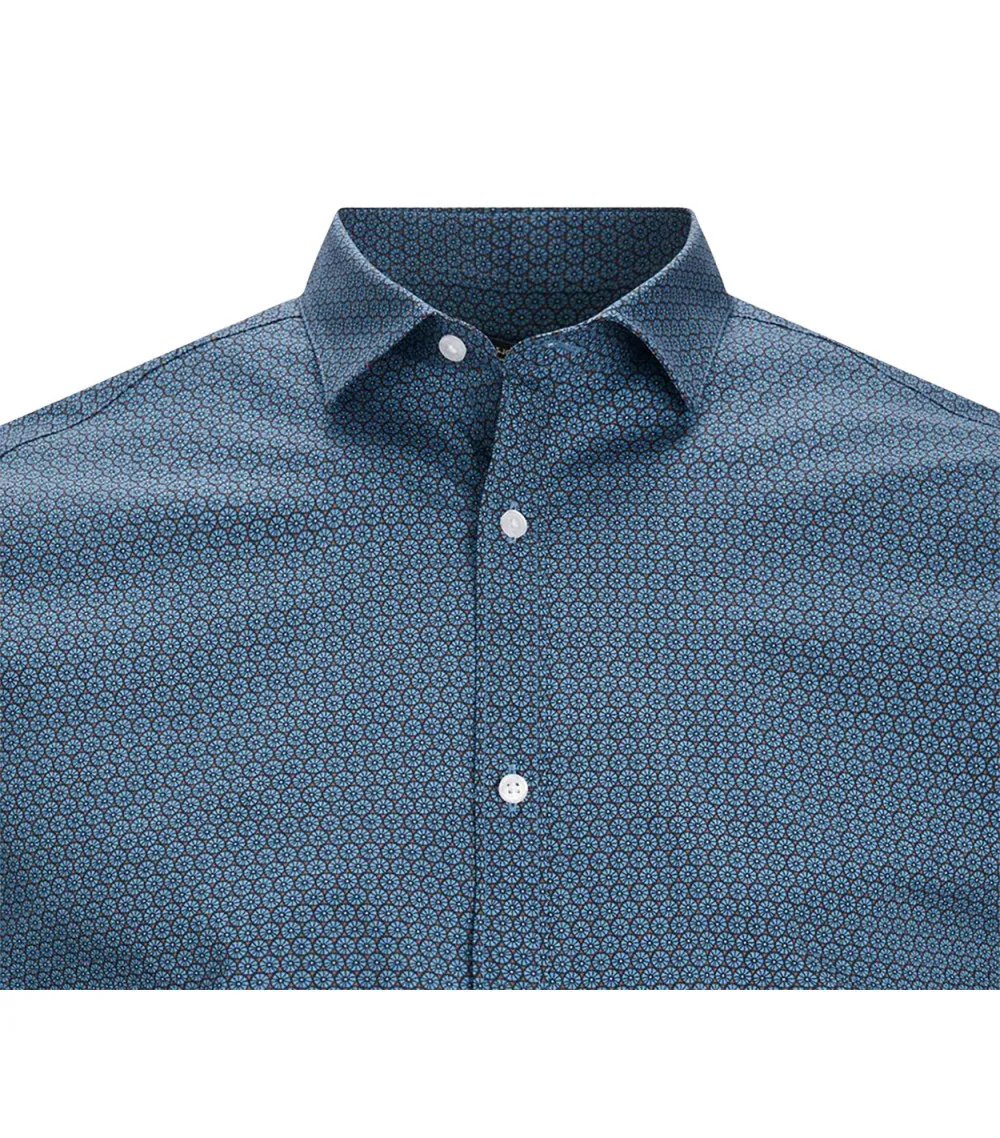 Chemise Premium en coton avec manches longues et col italien bleu marine fleurie