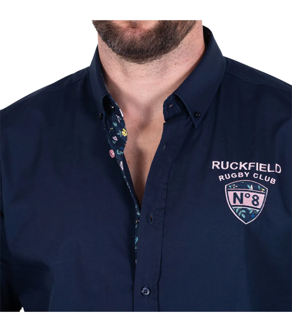 Chemise Ruckfield coton avec manches longues et col américain bleu marine