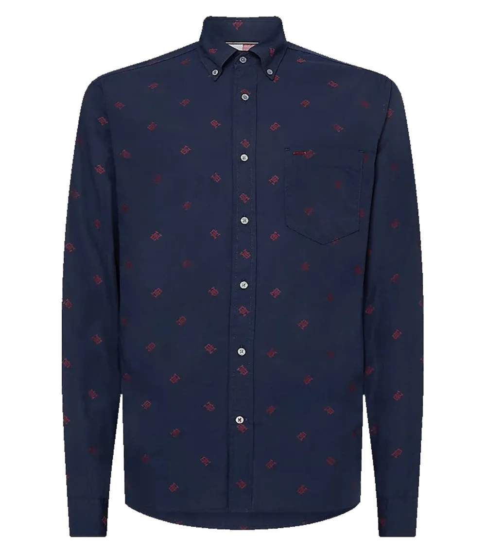 Chemise slim Tommy Hilfiger en coton avec manches longues et col américain bleu  marine