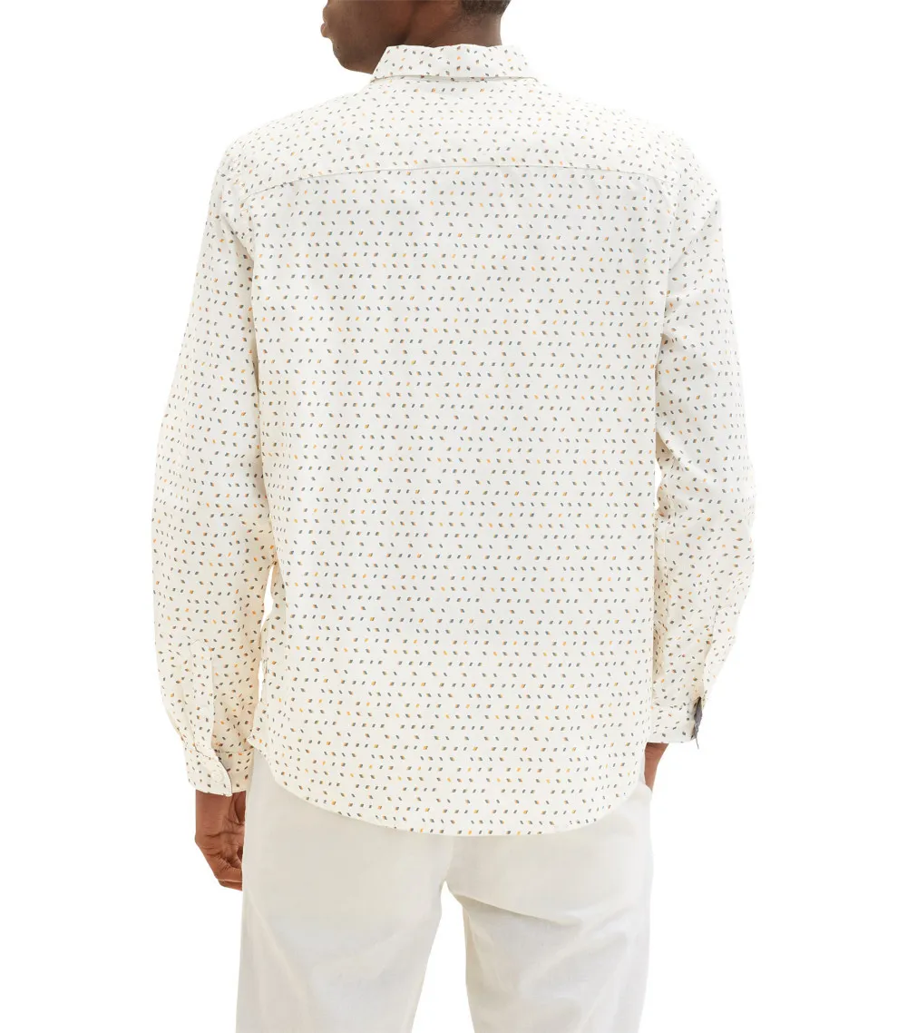 Chemise Tom Tailor en coton avec manches longues et col italien écrue à pois