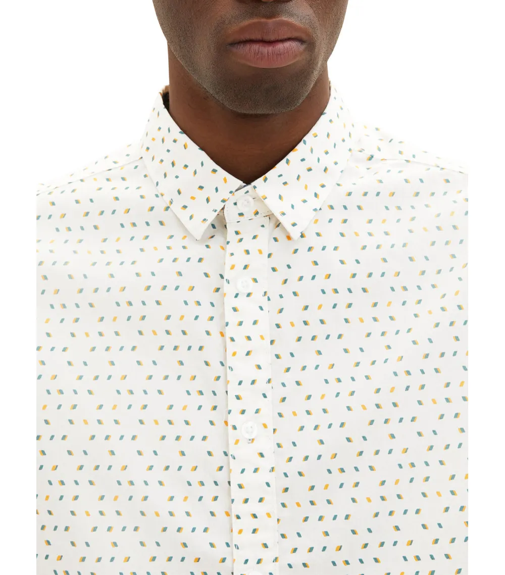 Chemise Tom Tailor en coton avec manches longues et col italien écrue à pois