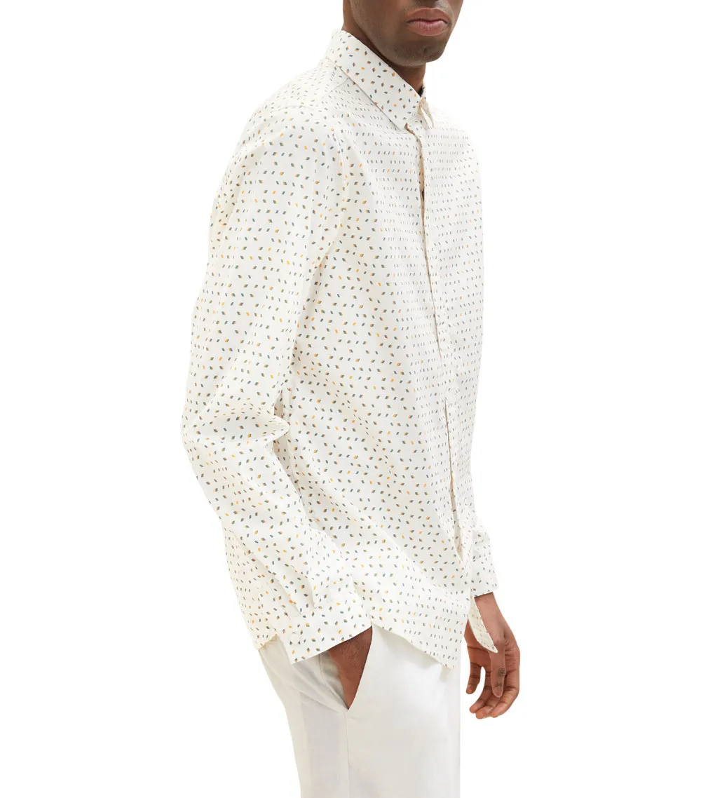 Chemise Tom Tailor en coton avec manches longues et col italien écrue à pois