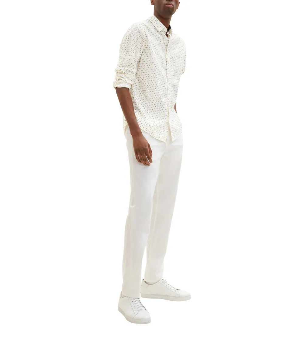 Chemise Tom Tailor en coton avec manches longues et col italien écrue à pois