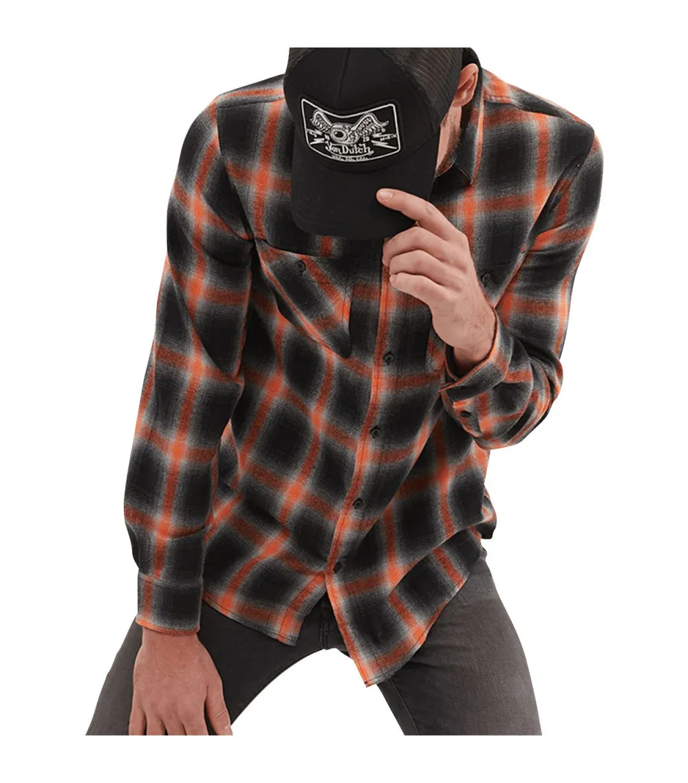 Chemise Von Dutch avec manches longues et col italien noire à carreaux